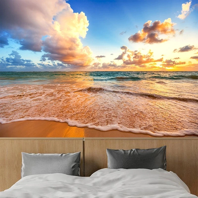 Customized Wallpaper 3D Beautiful Sky Beach Waves Landscape Mural Bedroom Living room sofa TV background restaurant cloud Hotel