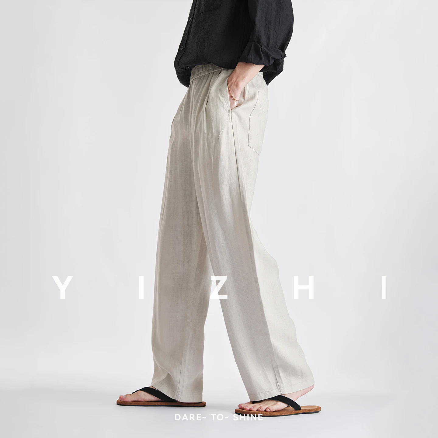 Men Linen Lightweight Breathable Wide Leg Pants 2026 Summer Lazy Style Loose Slimming Solid Color Straight Casual Trousers