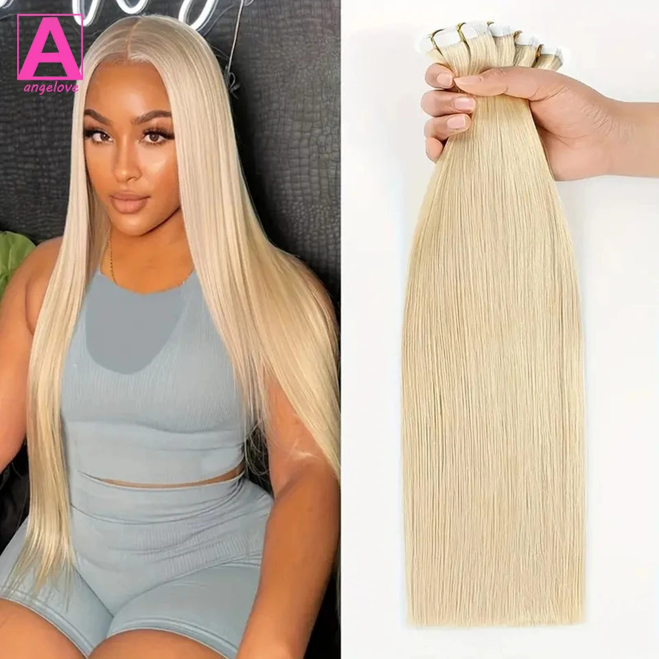 Tape in Hair Extensions Blonde Tape in Extensions 613 Bleach Blonde Hair Extensions Tape in 20pcs/pack Straight Natural Hair