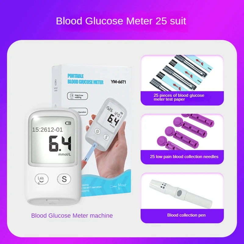 Hemoglobin Meter Hemoglobin Tester Hemoglobin Test Kit Glucometer To Measure Blood Sugar, Durable 25 Test Strips + 25X Needles