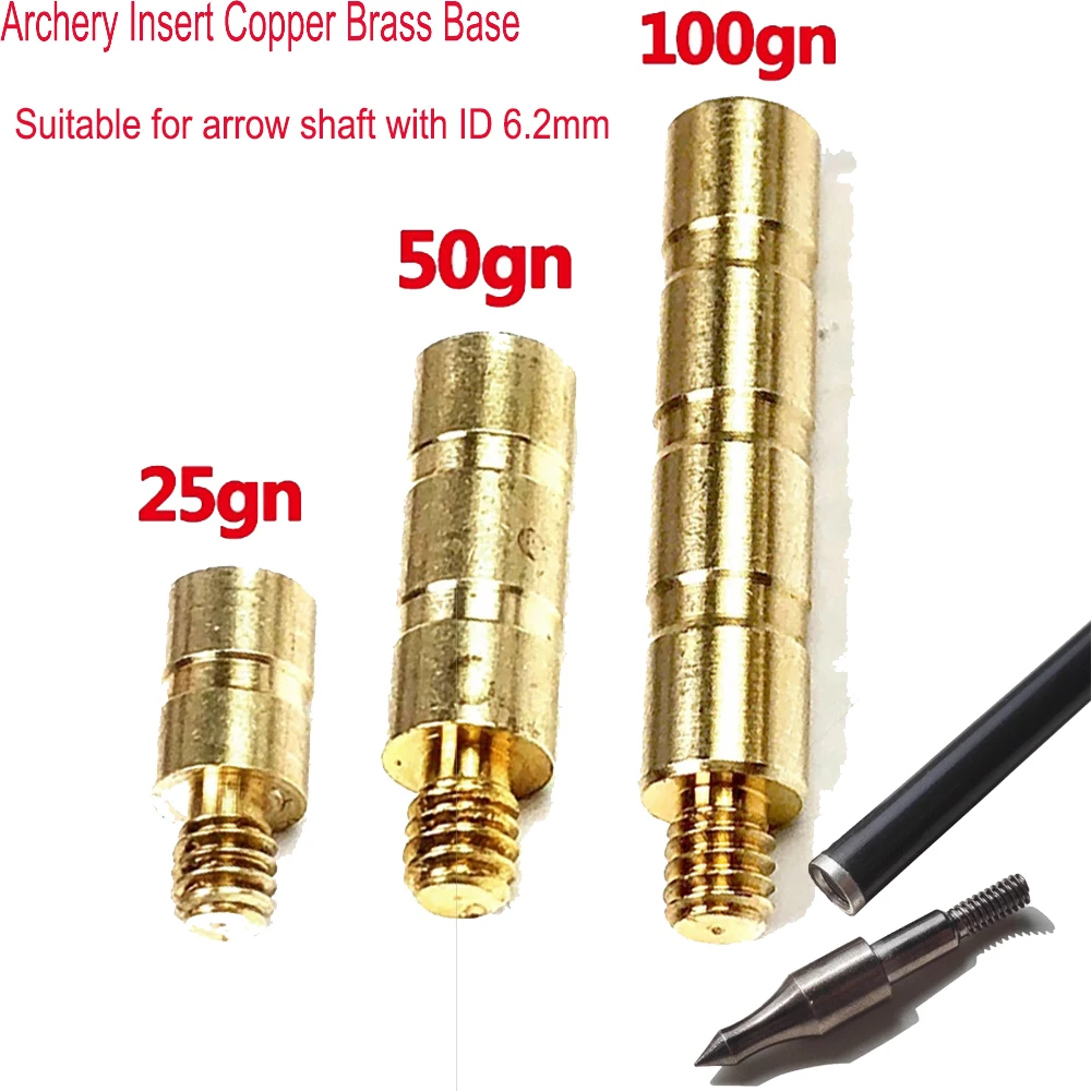 10PCS Archery 25/50/100Grain Counterweight Copper Balance Connection Seat 6.2mmArrow Shaft Insert Broadheads Hunting Accessories