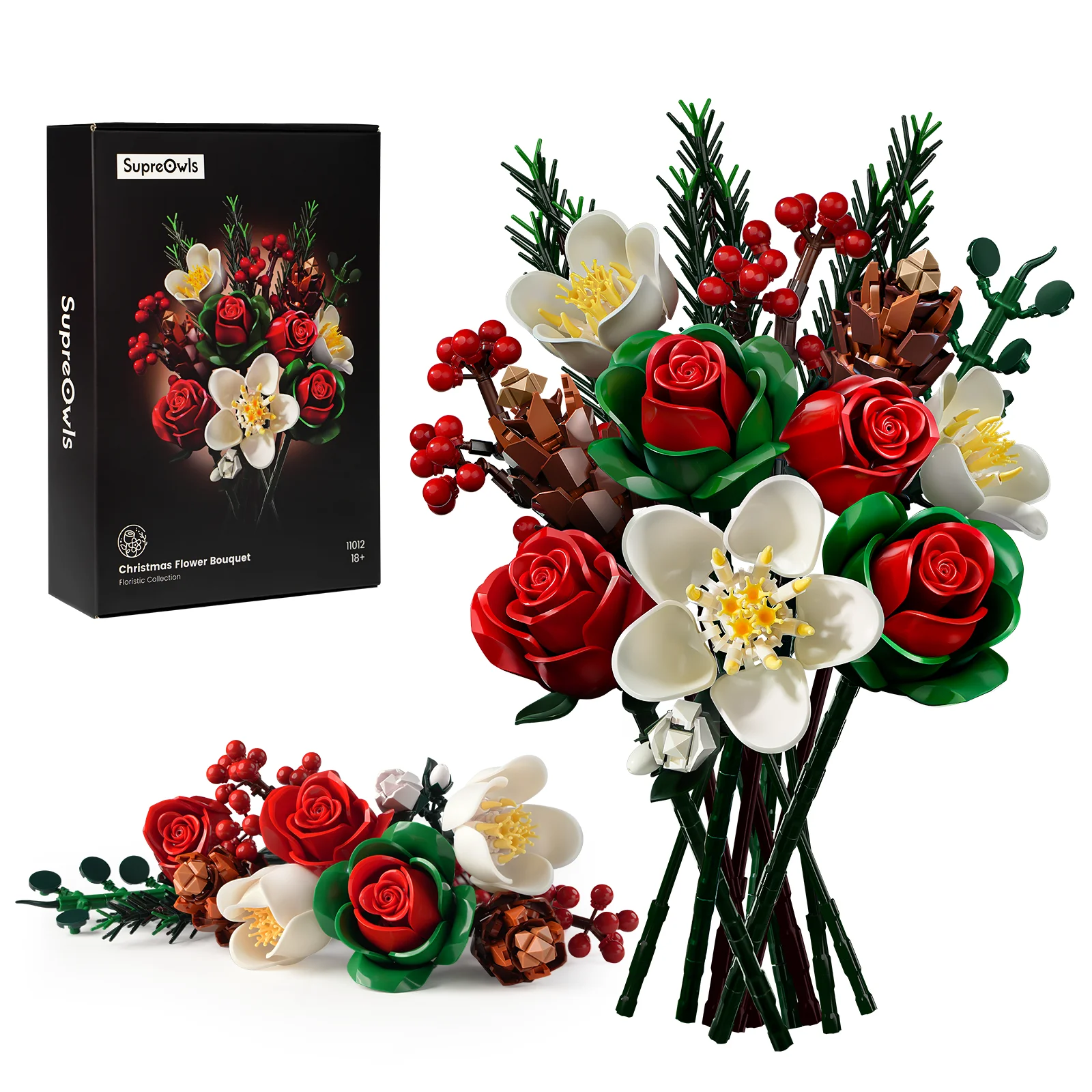 

Christmas Roses Bouquet Building Set Blocks Flowers DIY Artificial Botanical Home Decor Valentines Day Creative Gifts for Adults