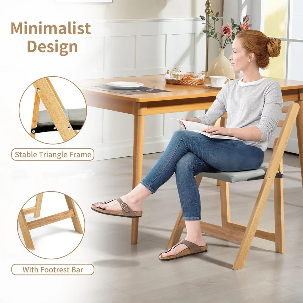 Sedie pieghevoli con cuscino, sedie pieghevoli imbottite in legno, confezione da 2, sedia da pranzo pieghevole portatile e assemblata