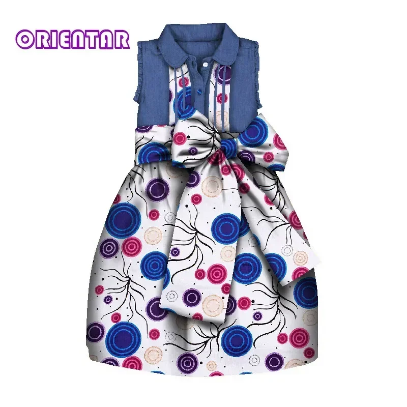 Children Girls African Dress Clothes Sleeveless Dresses for Kids Girls Africa Print Cute Party Dress with Big Bowknot WYT259