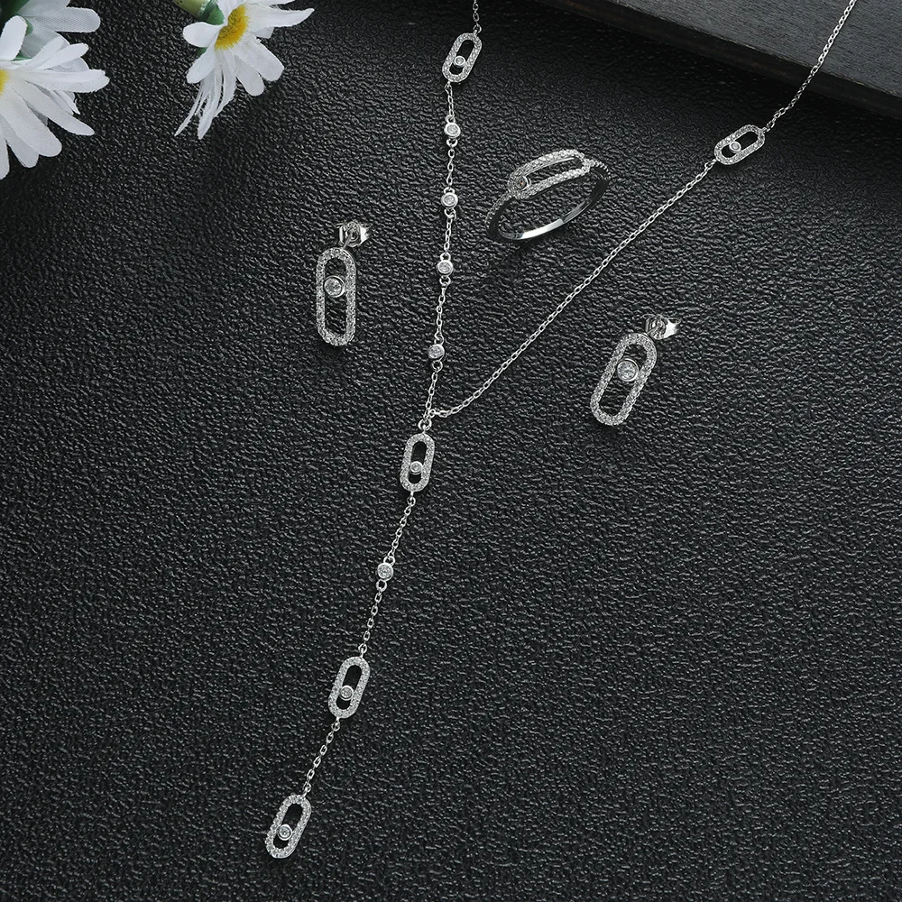 

HIBRIDE Light luxury simple sliver color eye shape necklace earrings everyday dress decorative jewelry wedding ball gift 1068