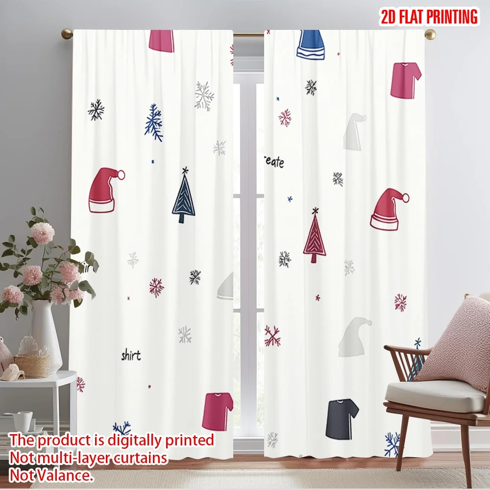 2pcs,2D plane printing Contemporary Curtains Christmas T-shirt (3) Polyester Easy Install (without rod) Versatile All Perfect