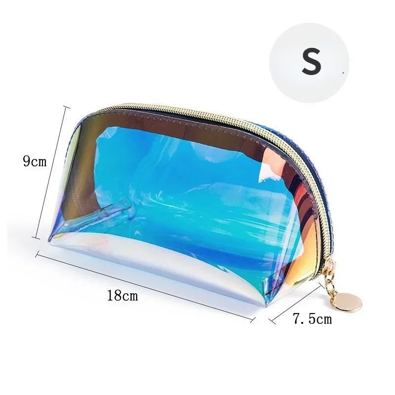 Laser Color Transparent Cosmetic Bag PVC Waterproof Wash Toiletry Makeup Bag Organizer Female Girls Zipper Make Up Beauty Case