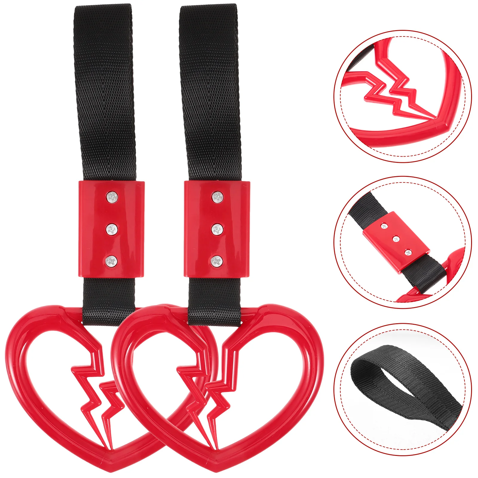 2 Pcs Car Warning Hanging Ring Handle Strap Heart-shape Rings for Shaped Heart-shaped