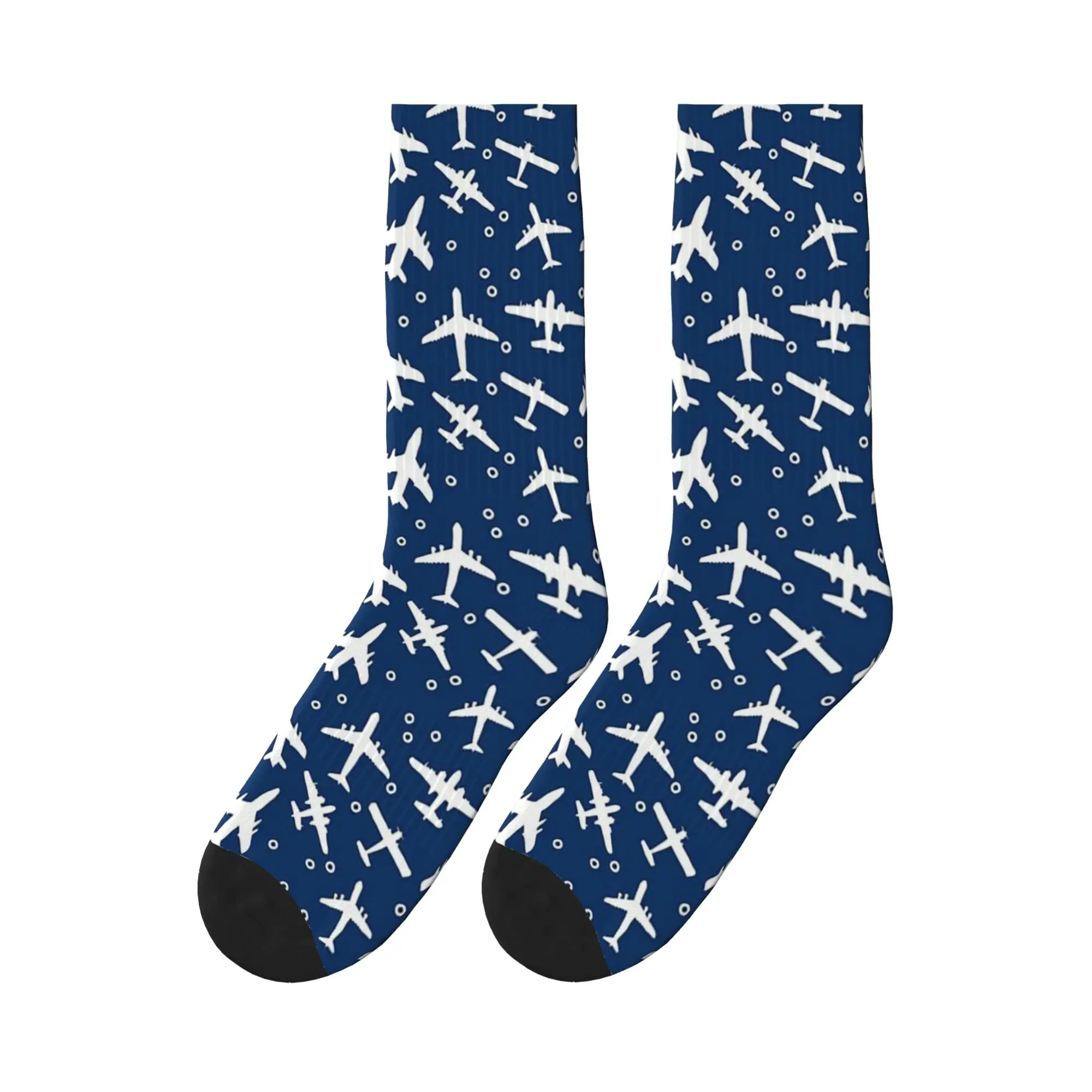 

Blue and White Aeroplanes Silhouette Pattern Sports Socks Super Soft Stockings All Season Long Socks for Unisex Gifts