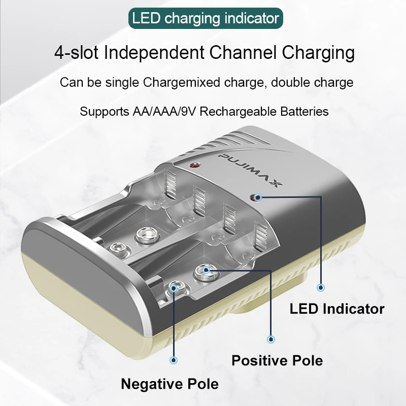 PUJIMAX 4-gniazdowa ładowarka akumulatorowa dla 2pcs 9V lub 2 lub 4 szt. AA/AAA Ni-mh/Ni-Cd EU US inteligentna ładowarka ścienny