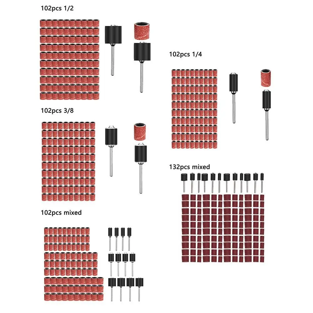 102/132PCS For Metal Polishing Derusting Sand Mandrels Emery Paper Rotary Abrasive Tools Grinding Band Sanding Drums Kit