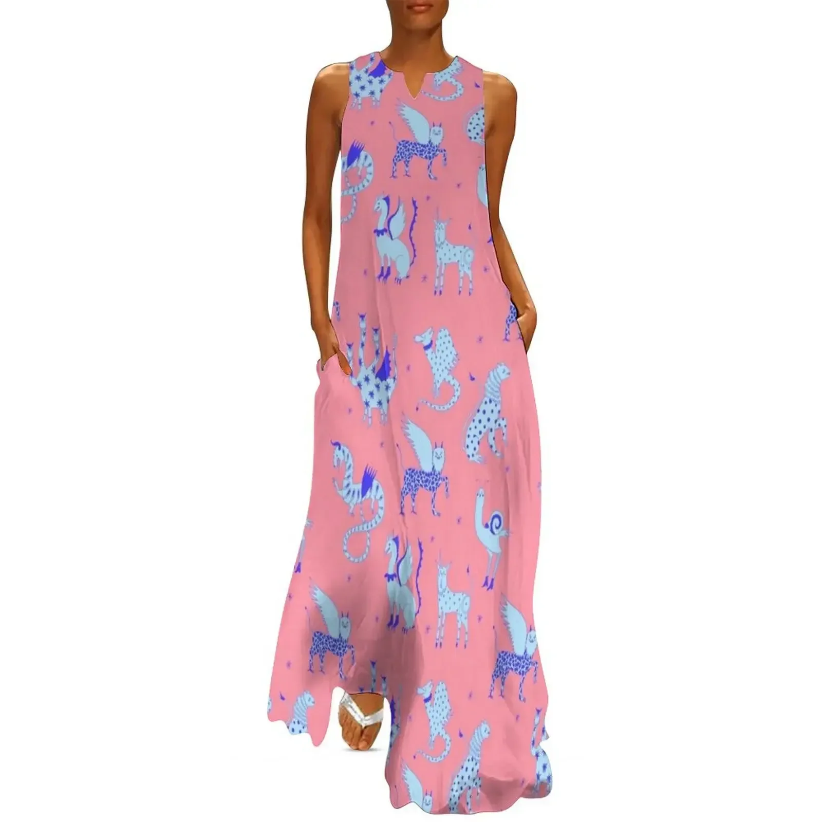 

Medieval Monsters Blue and Pink Long Dress women's summer jumpsuit women's evening dress 2025 long dress women summer