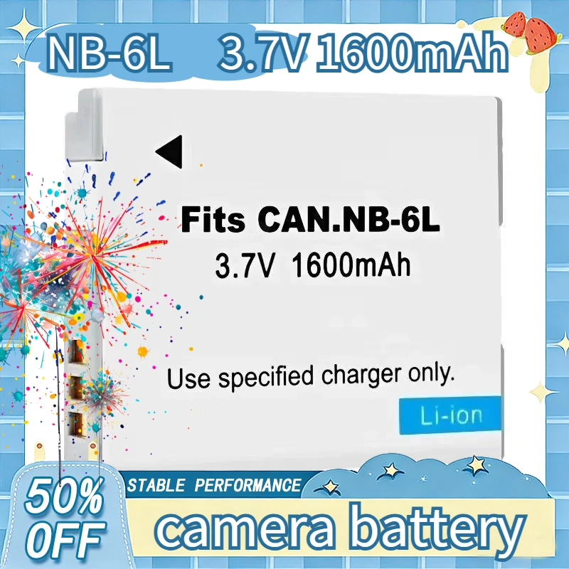 

New Replacement Camera Battery 3.7V 1600mAh NB-6L for Canon IXUS 95 105 300 310 SX260 SX275 SX280 SX500 SX510 SX600 SX240HS