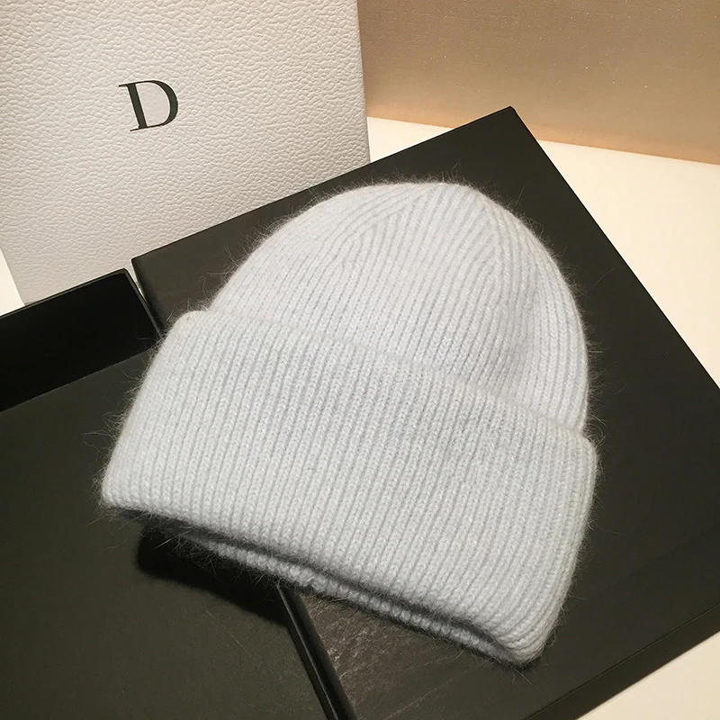 Rabbit Fur Beanies Soft Warm Fluffy Winter Hat for Women Angora Knitted Hat Skullies Beanies Female Bonnet Woman Knit Cap
