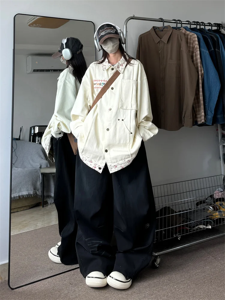 

Ретро-японская рабочая куртка в стиле кэжуал с цветочным воротником для мужчин и женщин, парная уличная одежда от бренда Streetwear