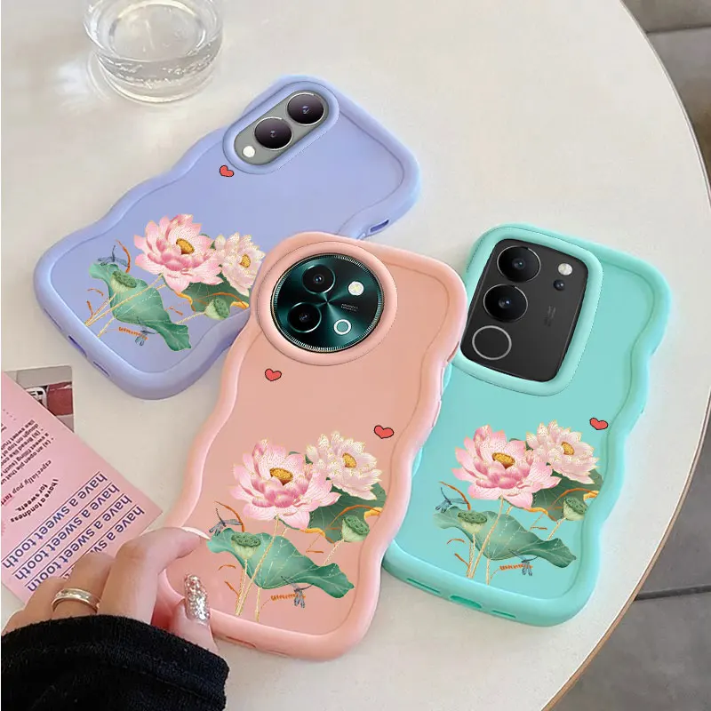 Water Lily Fashion Case For VIVO V25 V27 V27E V29 V29E V30 Y02 Y02S Y03 Y15S Y17S Y21 Y22S Y36 Y38 Y78 Y100 5G Soft Cover Shell