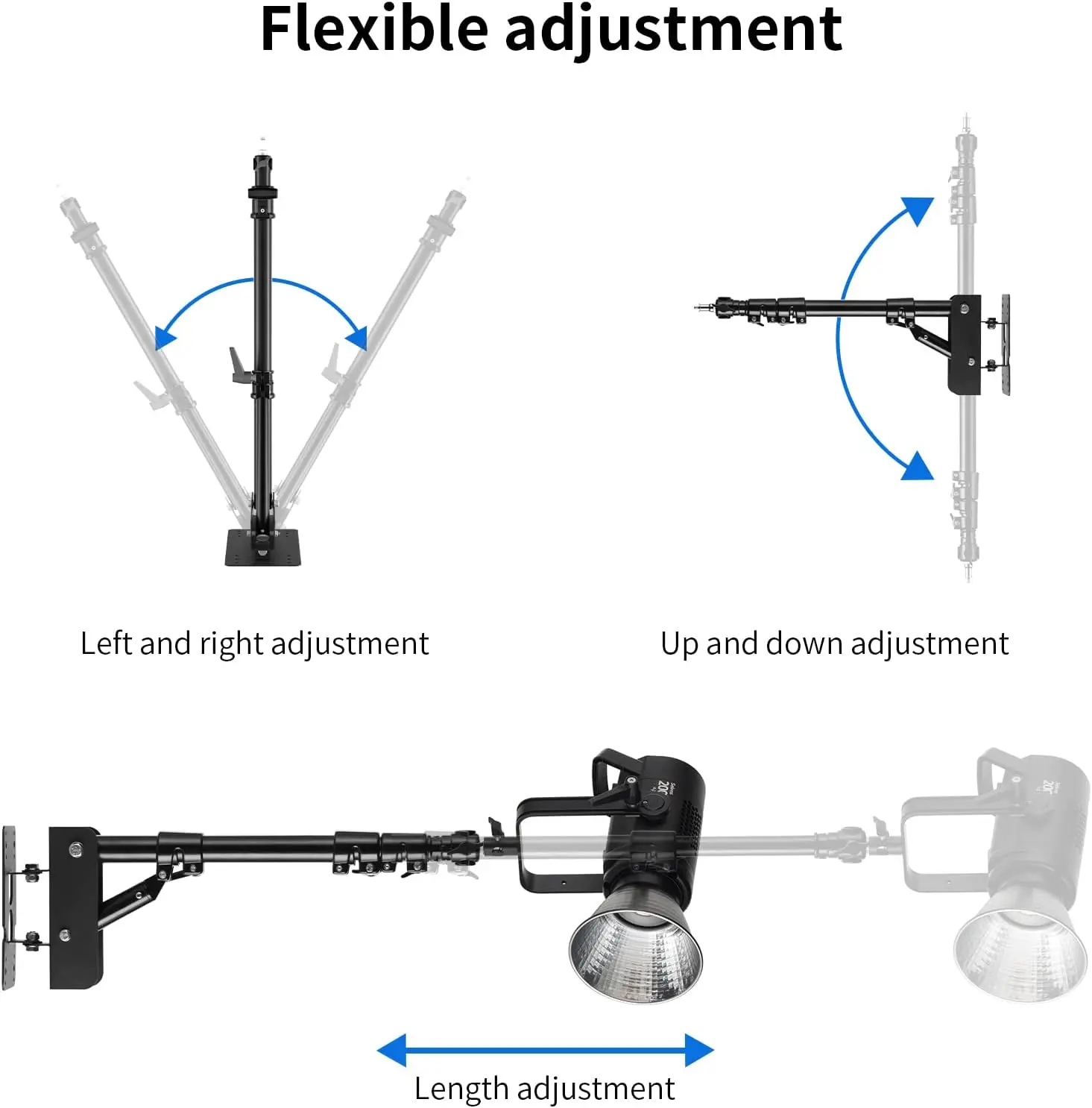 Selens Wall Mount Ring Light Boom Arm Photography 39.4inch Triangle Mount for Studio Video Light/Monolight Support 180° Rotation