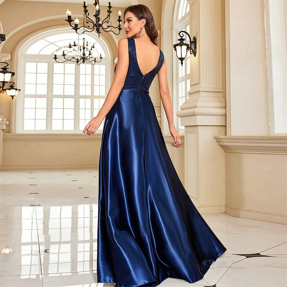 DEERVEADO Vestidos de noite femininos com decote em V, vestidos longos e elegantes para festa de baile, vestidos maxi para ocasião formal, vestidos de gala