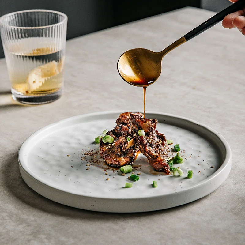 

White Round Ceramic Plate Western Steak Sushi Plates Fruit Dish Cake Snack Tray Dim Sum Dessert Bowl Dinner