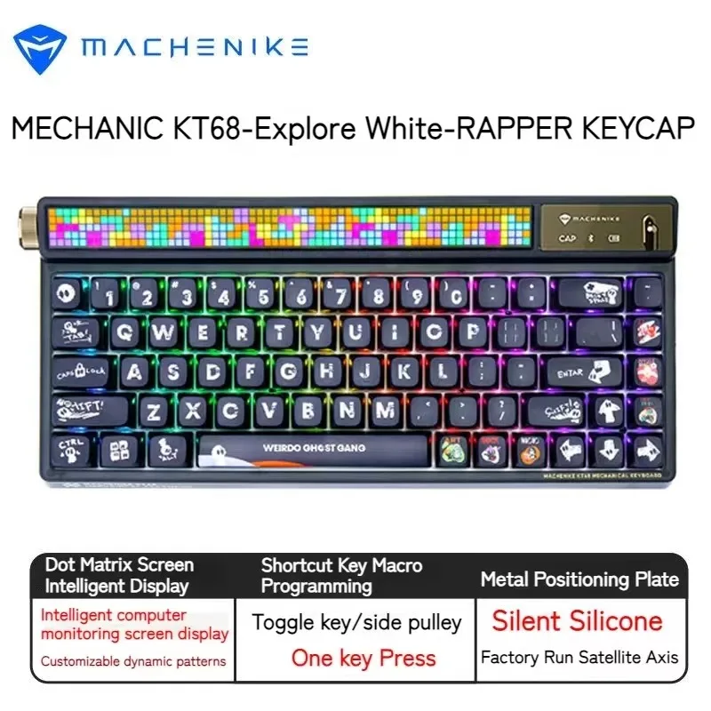 Imagem -06 - Smart Screen Teclado Mecânico Tri-mode sem Fio Rgb Music Rhythm Personalizado Hot Swap Gamer Girl Gift 68 Chaves em Stock Kt68