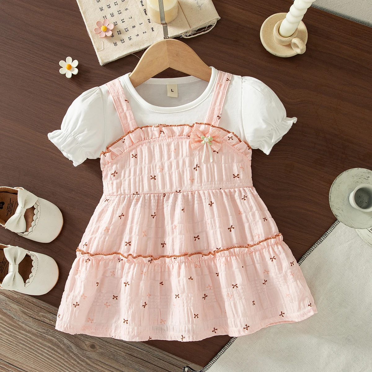 Girl's Dresses Summer Cotton Bow Flower Bubble Sleeve Baby Girl Dress Sweet And Cute Beach Baby Clothing