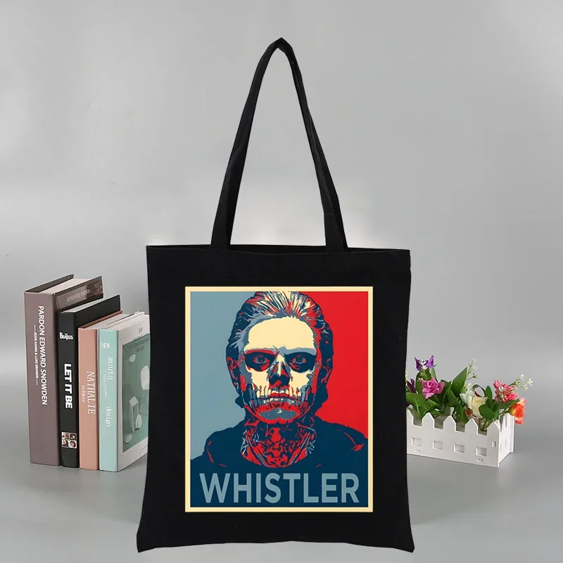 حقيبة تسوق مخصصة من Evan Peters Skull Ahs Roanoke بتصميم أصلي أسود للجنسين حقائب سفر من القماش حقيبة تسوق صديقة للبيئة قابلة للطي