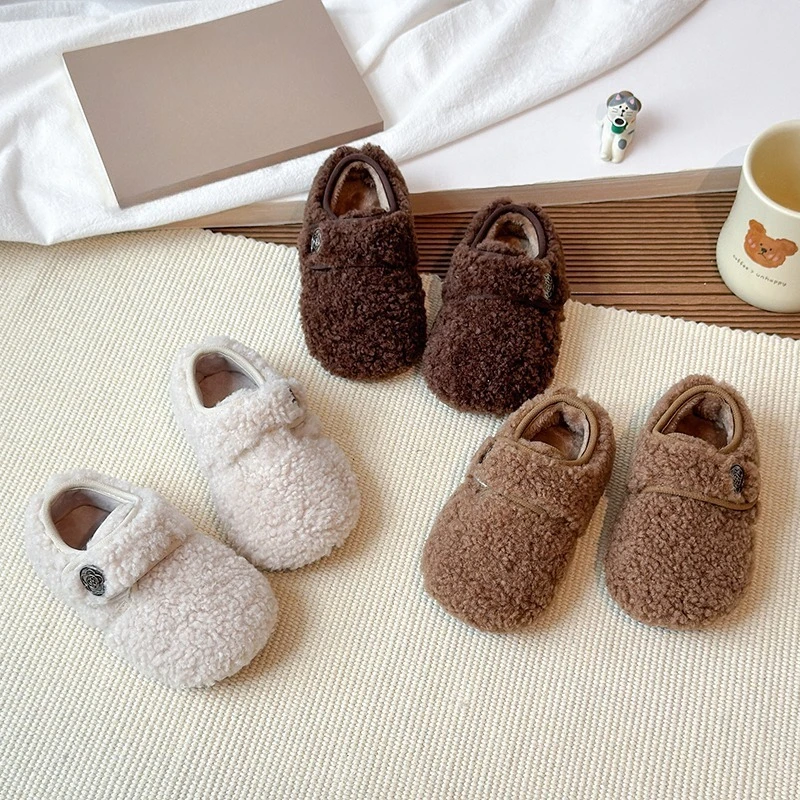 2026 Warm Korean Children's Cotton-padded Shoes Winter Girls Fashion Comfortable Versatile Soft Soled Casual Shoes for Children