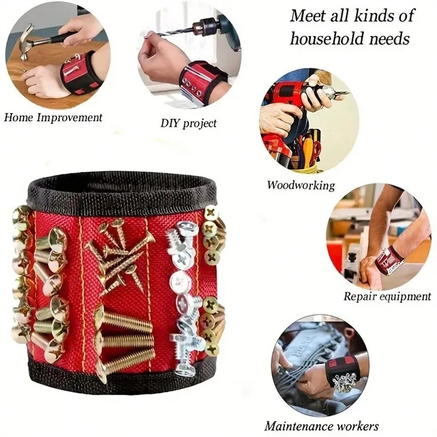 Banda de soporte de muñeca magnética con imanes fuertes para sujetar tornillos, pulsera de uñas, cinturón de soporte, Portabrocas, bolsa de herramientas magnéticas deportivas, 1 unidad