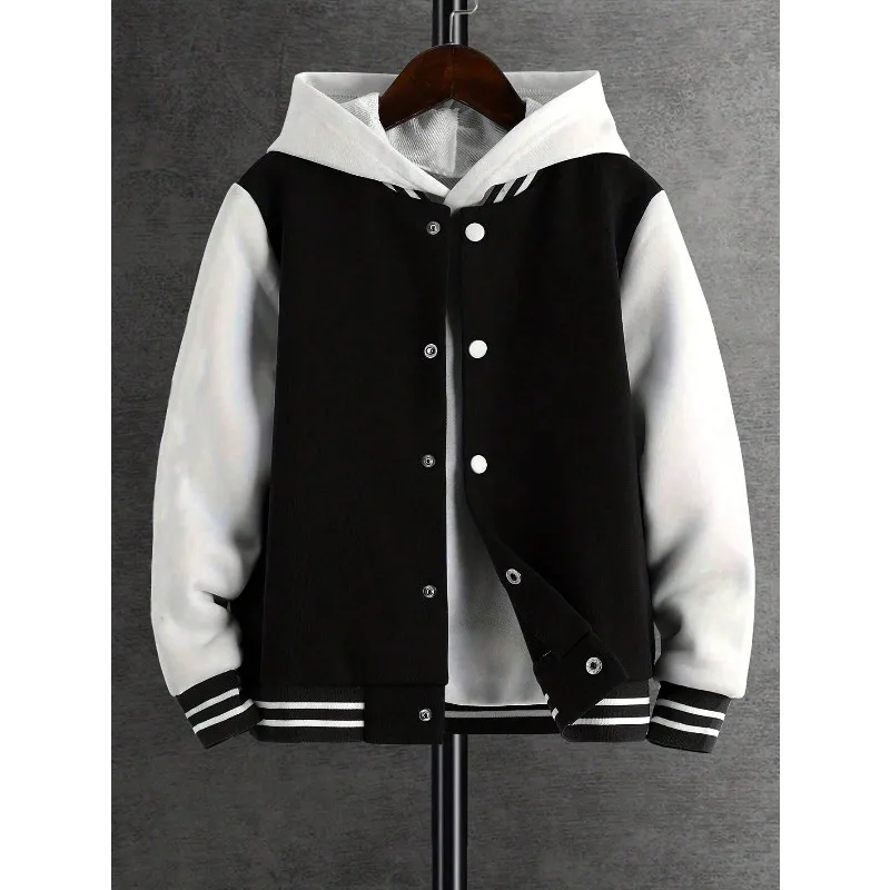 سترة بيسبول بغطاء للرأس بلون سادة للرجال للخريف والشتاء، نمط للجنسين، ملابس شارع عالية الجودة، سترة رجالي #1