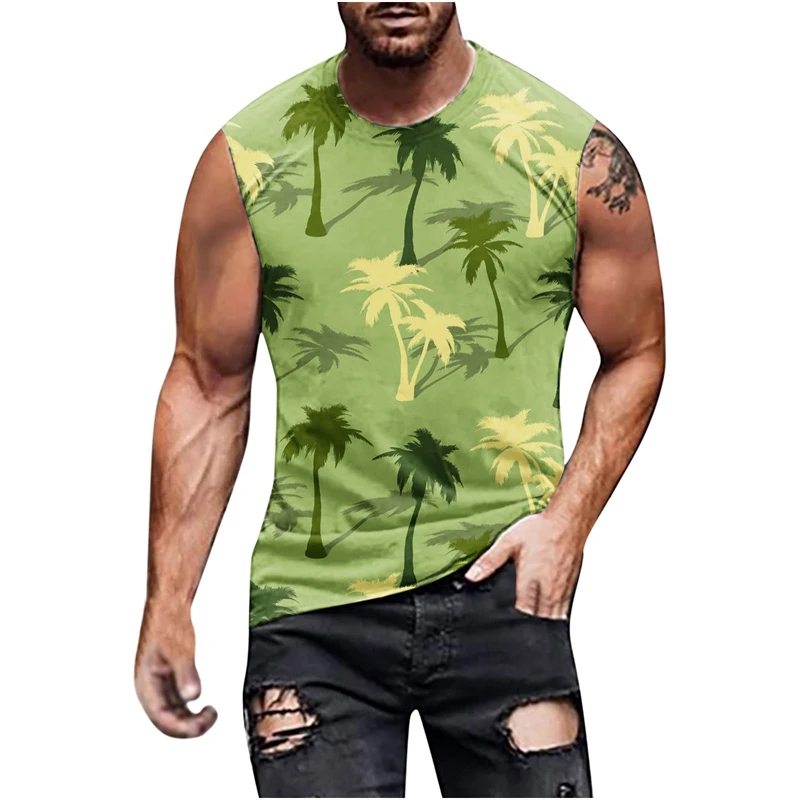 

New 3D Palm Leaves Graphic Tank Top Gym Clothing Men Summer Streetwear Basketball Surf Vest Quick Drying Sleeveless T-Shirt Tops