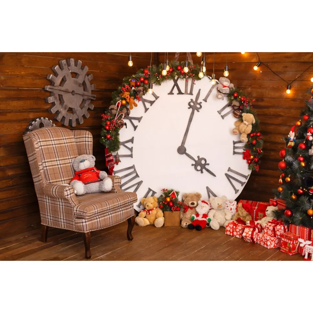Cây Giáng Sinh Đồng Hồ Đồ Chơi Gấu Quà Tặng Chụp Ảnh Nền Tùy Chỉnh Cho Bé Năm Mới Cho Tiệc Phòng Thu Chụp Hình Phông Nền