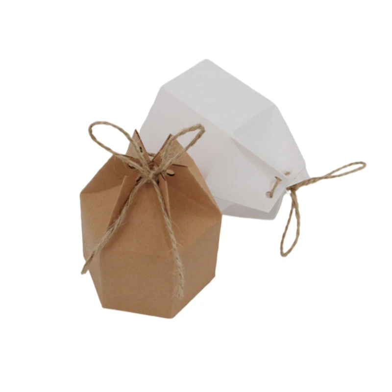 20/50pcs Kraft Paper Package Cardboard Candy Box Lantern Hexagon Favor And Gift Box Birthday Wedding Christmas Party Decoration