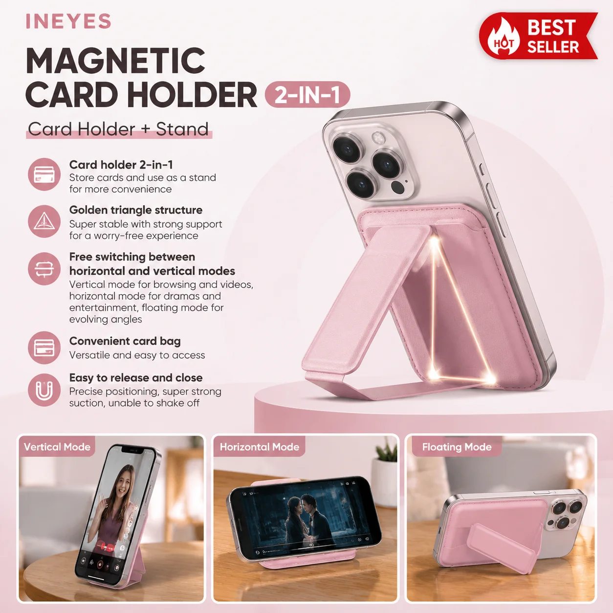 Magnetic Card Holder Phone Stand 2 in 1, Vertical Horizontal Floating Mode, Strong Magnetic Suction Card Holder for Store Cards