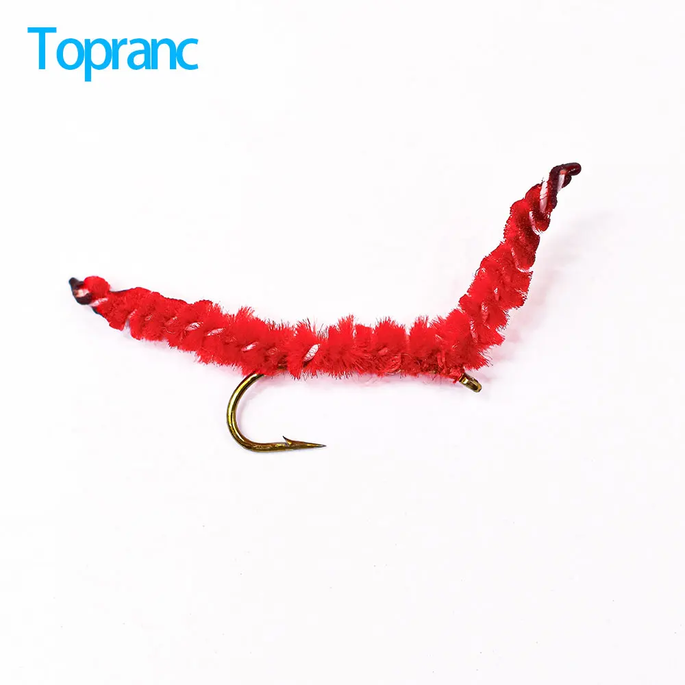 Topranc San Juan Worm Red Nymphs Fly Fishing Trout Lure Baits Hand Tied Fly Hook