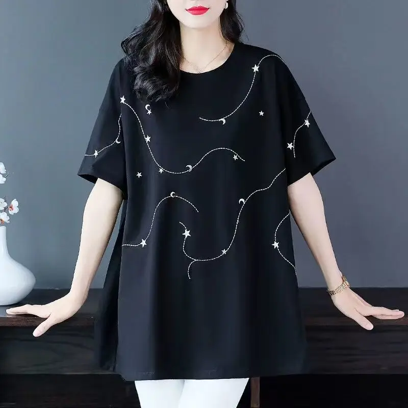 Fashion O-Neck Short Sleeve Embroidery T-Shirt Women's Clothing 2023 Summer New Oversized Casual Pullovers Korean Tee Shirt
