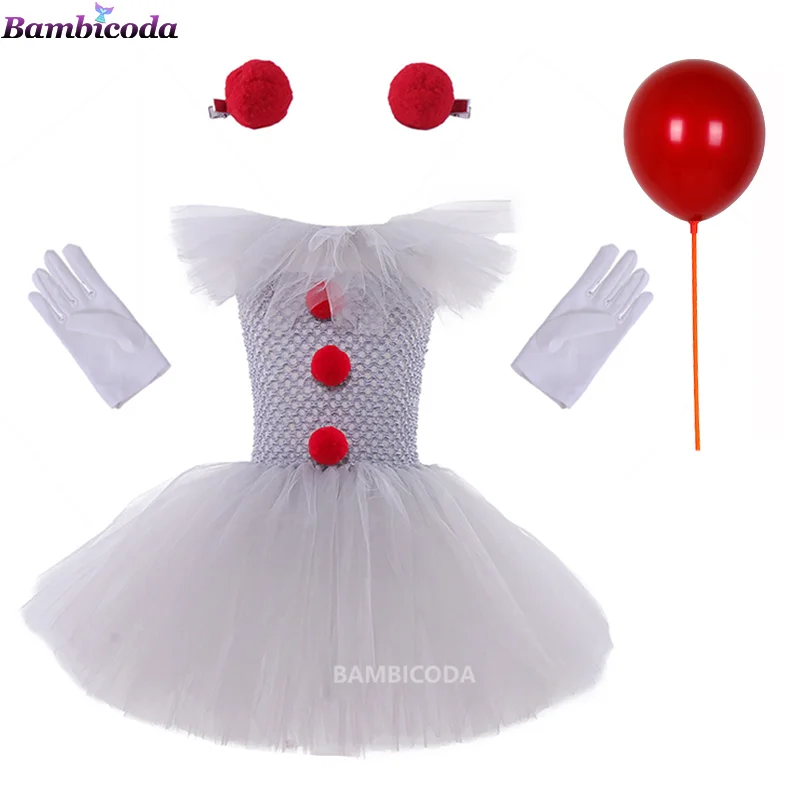 Grigio Joker Girls Halloween Costume Tutu Dress Creepy Clown Kids Carnival Party Cosplay abbigliamento bambini Tulle Fancy Dress 2-12Y