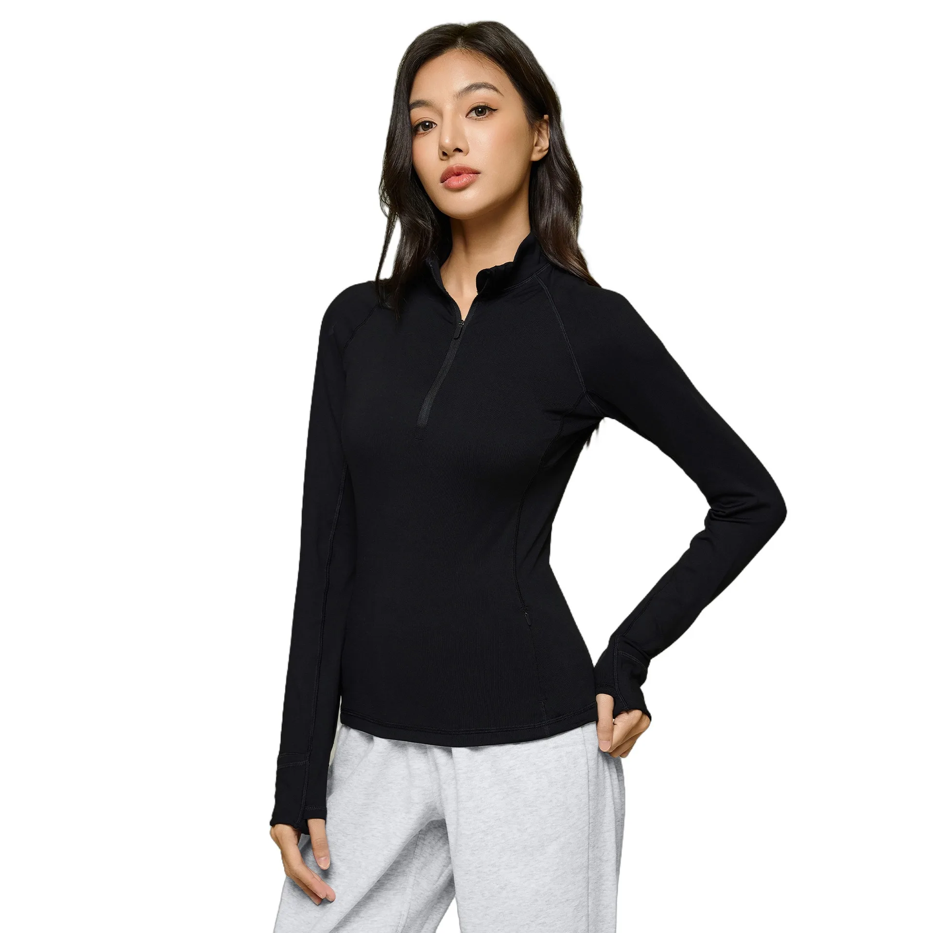 Lemon Women Long Sleeve Shirt Yoga Fitness Sports Top Clothing Pilates Training Sportswear Half Zip Elastic Force Blouse Jacket