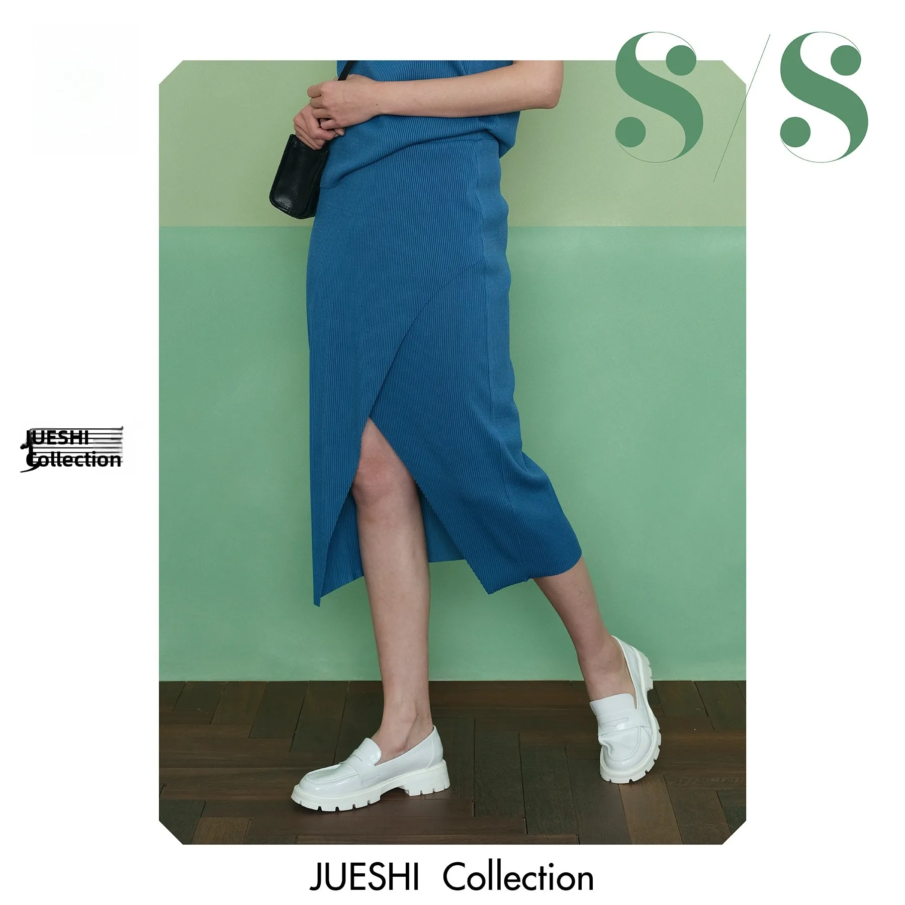 

Original Jue Shi Peacock Blue Side Split Pleated Texture Wrap Half Skirt Commute Simple Style Women's City Commuting Skirt