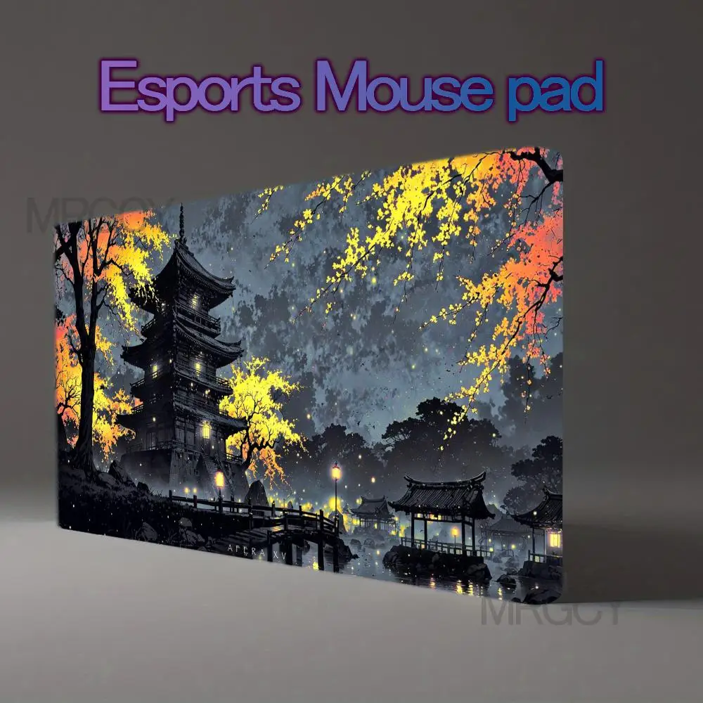 Monochrome Oriental Pagoda Large Mouse Pad East Asian Art Non Slip Rubber Desk Pad Gaming Keyboard Desk Mat For Table Decor Gift