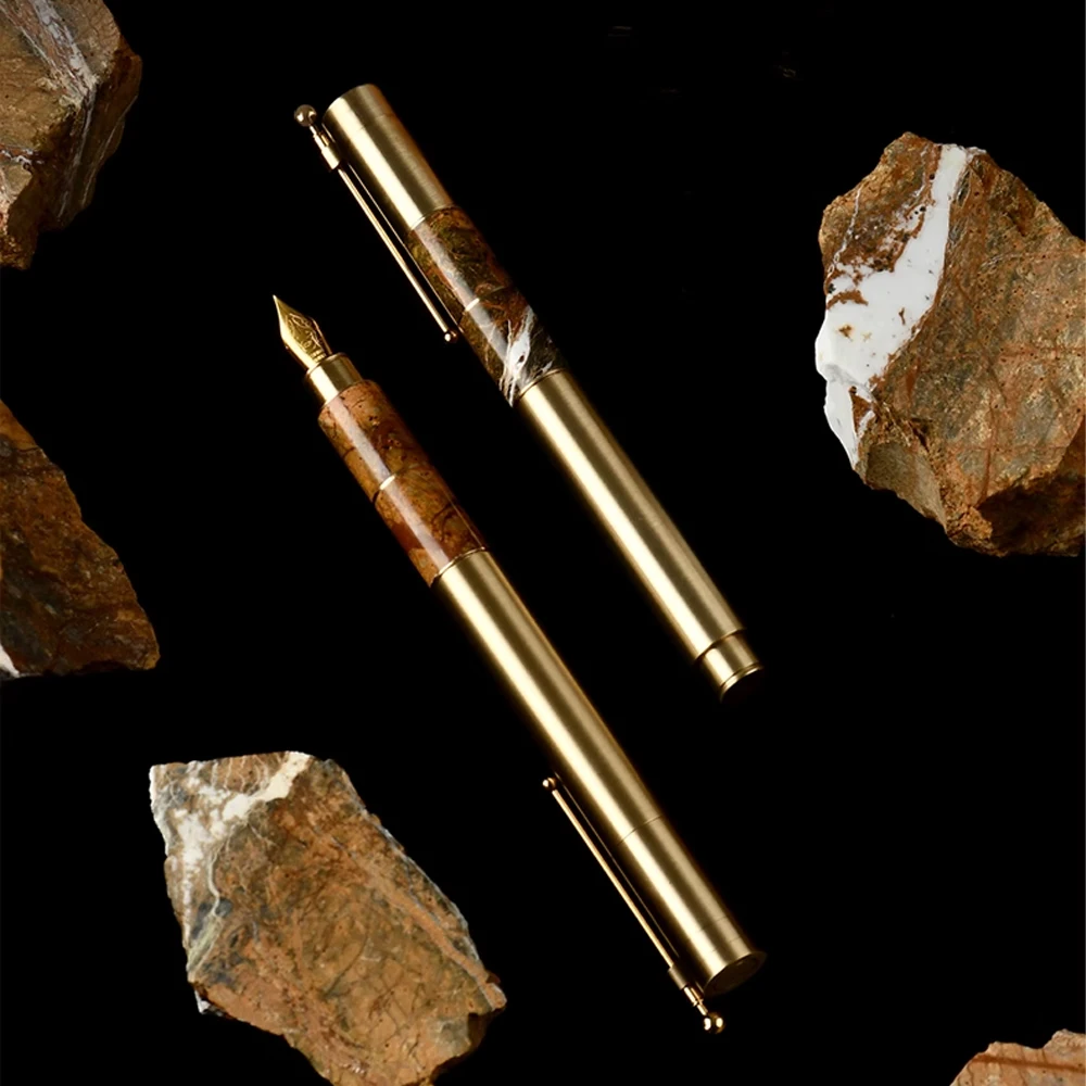 EY-PRODUCTS Marble series brass Fountain pen brown delicate gift pens for friends business office writing supplies stationery