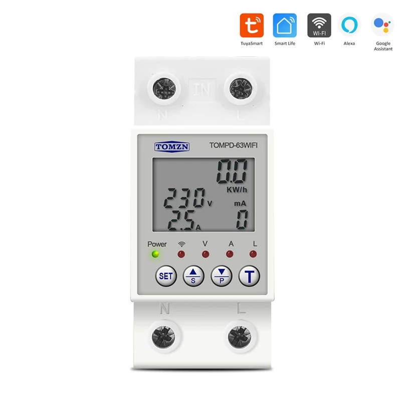 TOMZN Reclosable TUYA 63A 85-300V 220V WIFI Circuit Breaker With Voltage Current Leakage Protection