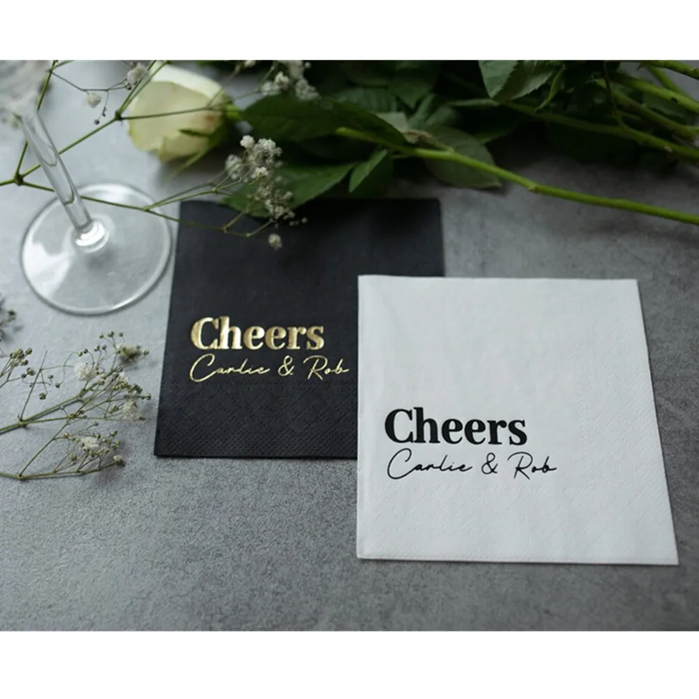 

50PCS Cheers Napkins, cocktail napkins, personalized napkins engagement, napkins wedding reception, Wedding Napkins, Monogramed