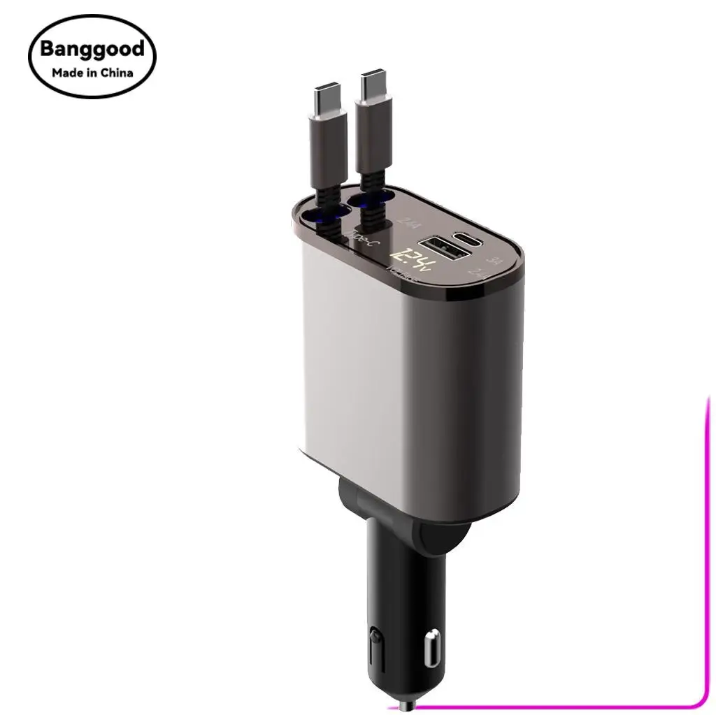 

PT16 Telescopic Cable 100w Car Charger PD Fast Charging One To Four Cigarette Lighter Charging Cable Universal for Mobile Phones