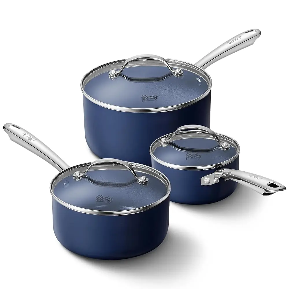 1+2+3QT Nonstick Saucepan Set with Lids, Small Pot Set, Ceramic Coating, Less Oil and Easy to Clean, Stainless Steel Handle