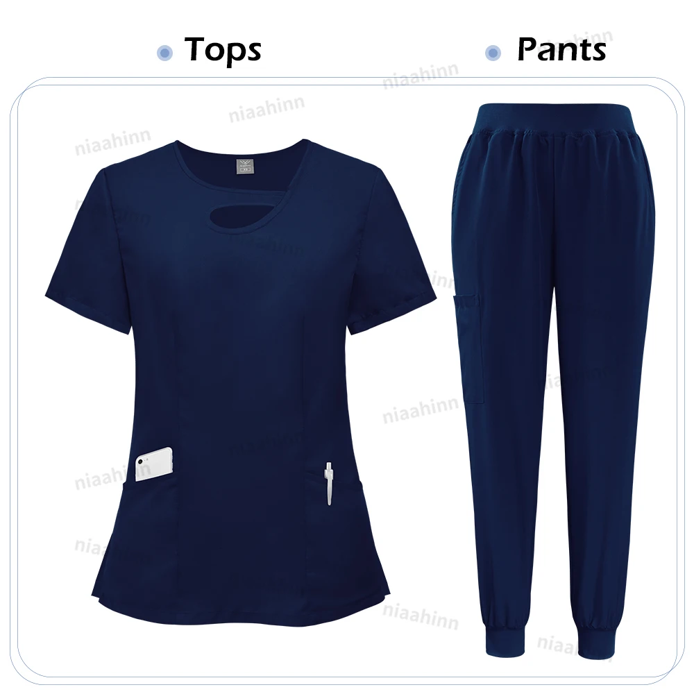 Niaahinn Mode Krankenhaus Uniformen Krankenschwester Schönheit Dental Salon Arbeitskleidung Uniform Medizinische Peelings Sets für Frauen Atmungsaktive Peeling – Detail 13