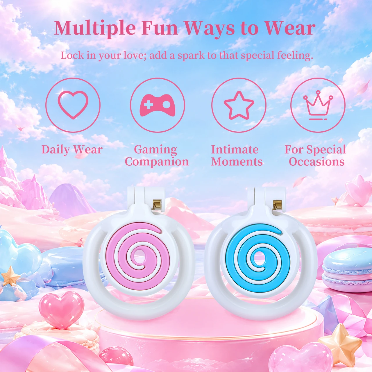 LICKER Wearable Resin Sugar Heart Chastity Cage With Urethral Orifice Metal Catheter Dick Lock Penis Restrict Cock Ring Sex Toys 5
