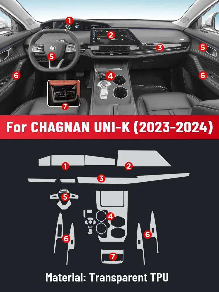 Anti-scratch Car Interior Center Console Media Dashboard Navigation TPU Protector Film For CHANGAN UNI-K 2023 2024 Sticker