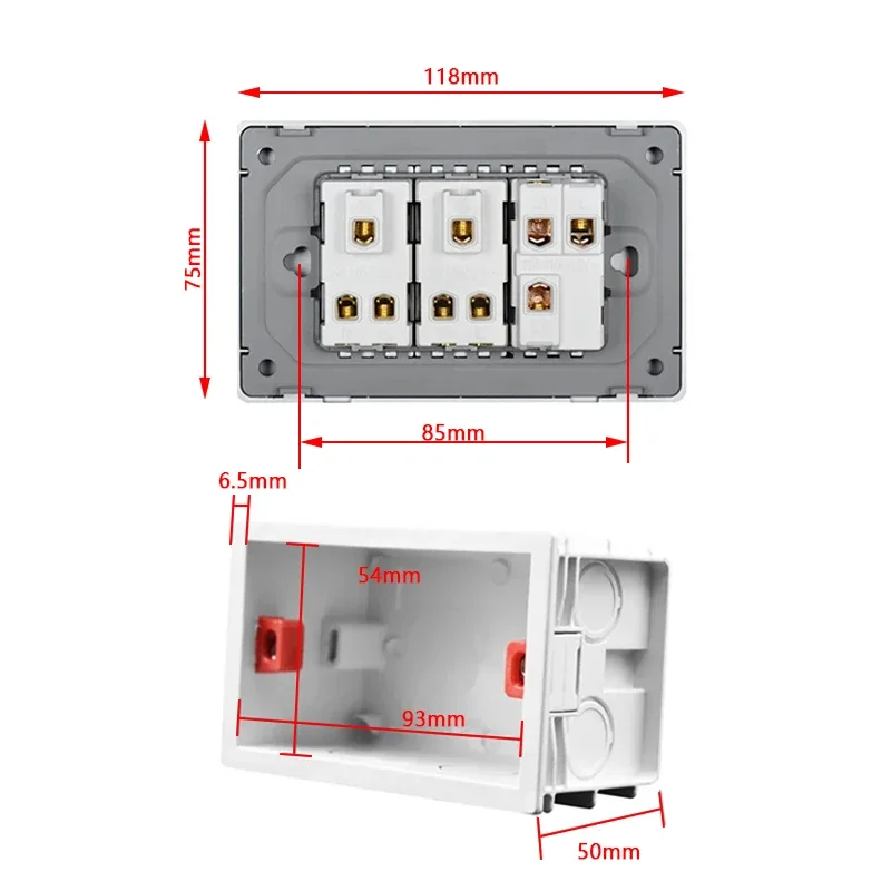 Brazilian Italian Chile  US EU Standard PC panel Free Combination Function USB Type C Key DIY Switch Socket 118mm*75mm White