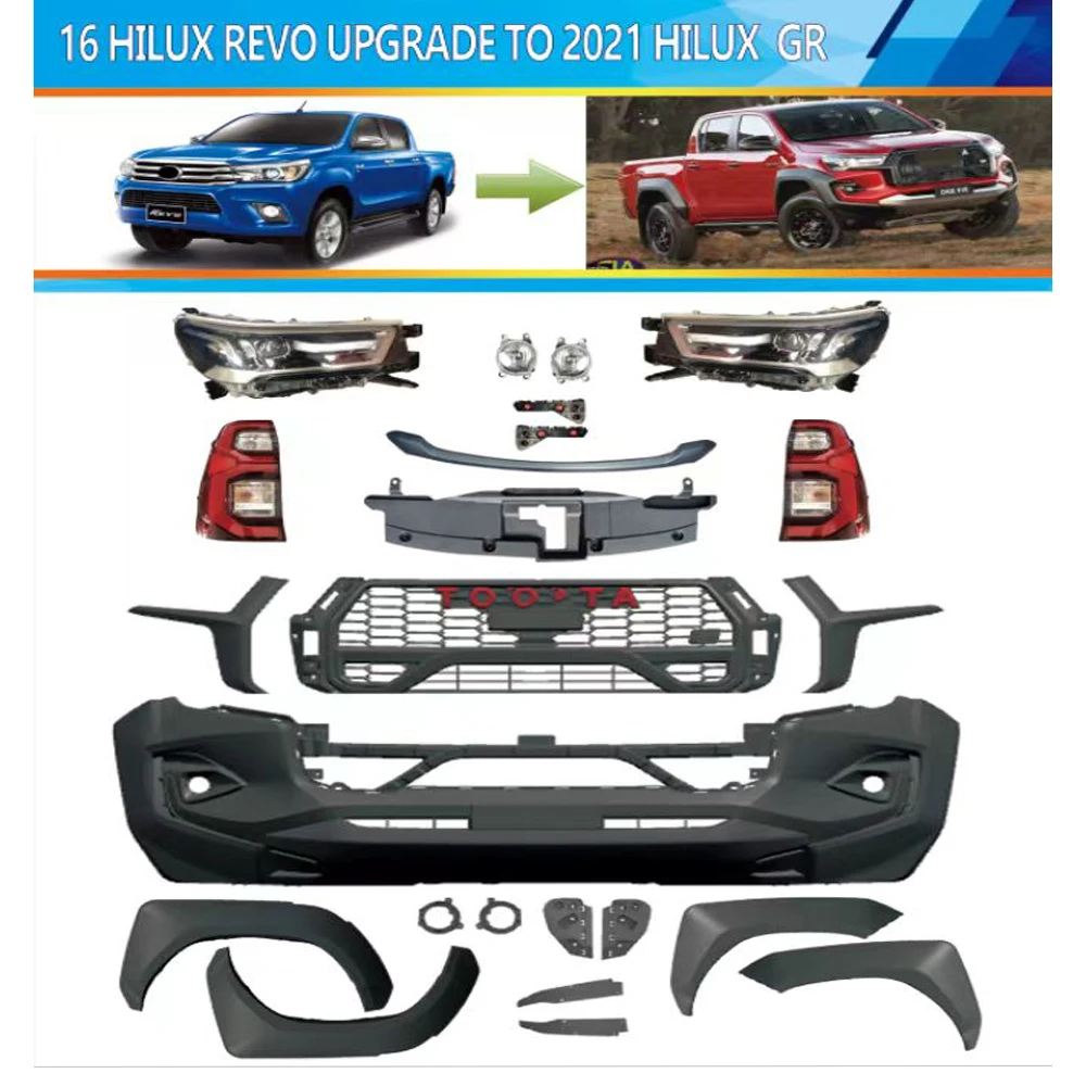 New Style Off-Road Parts Front Car Bumpers ABS Grille Black Body kits For toyota hilux 2016 Upgrade To GR SPORT 2023