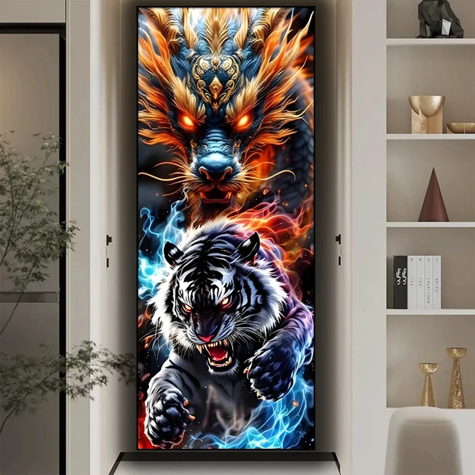 

Large Fierce Dragon Vs Tiger Diamond Painting Full Square Round Diy Diamond Embroidery Mosaic Mysterious Animal Home Decor